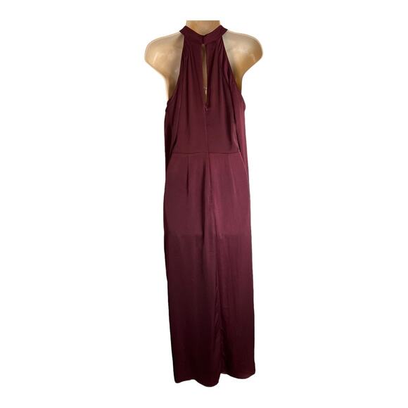 Lush NWOT Burgundy Satin Jumpsuit Cold Shoulder S Small Shorts Overskirt - Picture 7 of 9